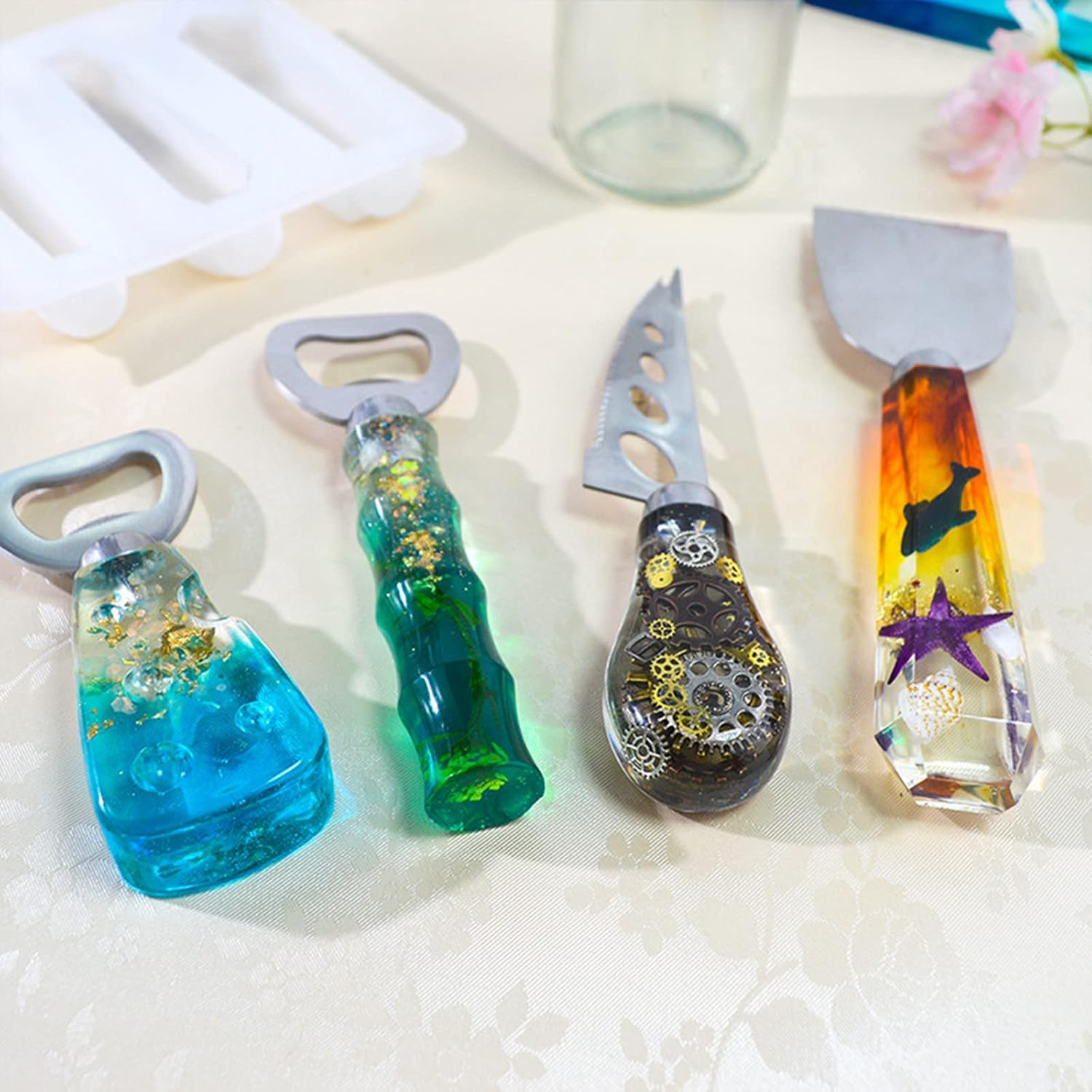 Charcuterie Board Resin Knife Base Handle Mold Collection,3Pcs Handle with 5Pcs Blade Resin Casting Mold for DIY Cutlery Handle Epoxy Resin Mold (5PCS Tableware) image number 5