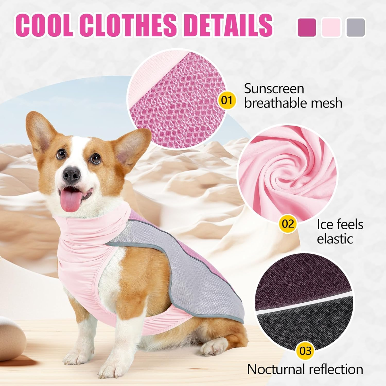 IUOUTG Dog Cooling Shirts Puppy Cooling Vest with Reflective Stripe Lightweight Breathable Mesh Dogs Cooling Jacket Summer Pet Pullover Vest for Hot Weather Outdoor Cooler Dogs Clothing image number 2