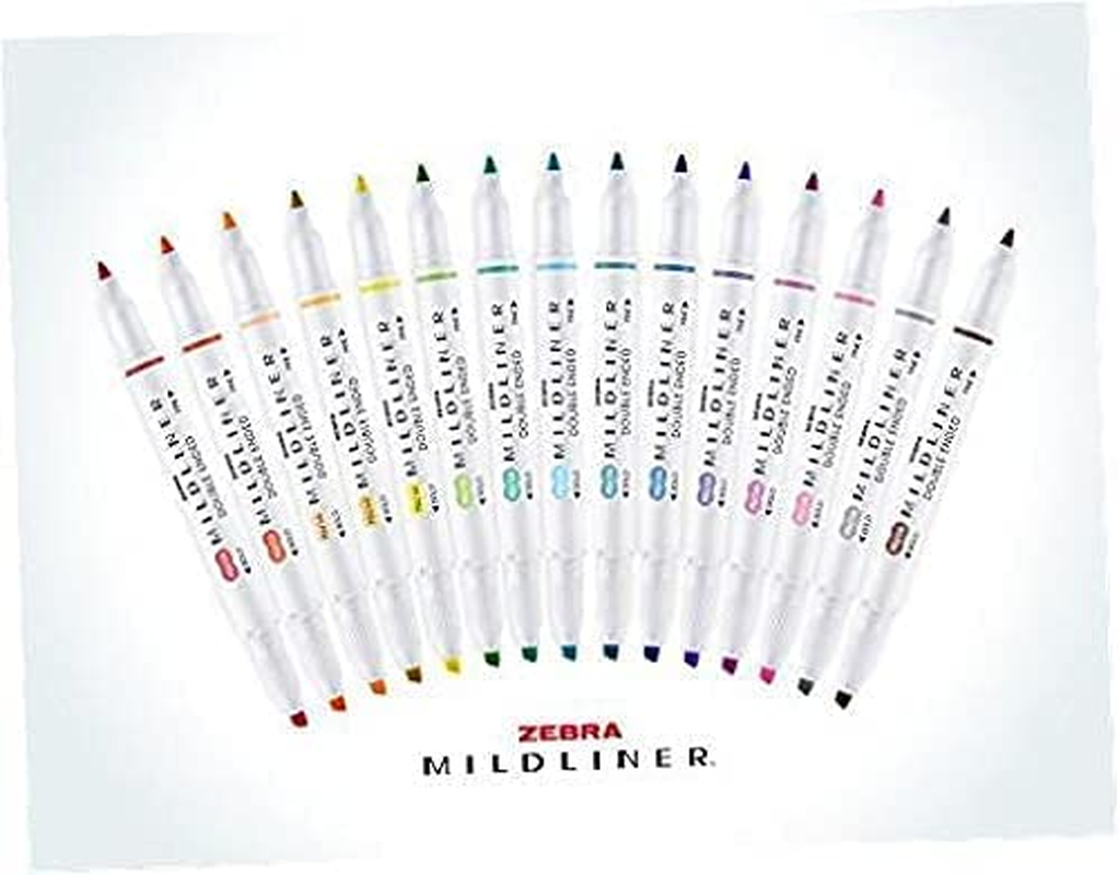 Zebra Pen Mildliner Double Ended Highlighter Set, Chisel and Bullet Tips, Assorted Ink Colors, 15-Pack image number 1