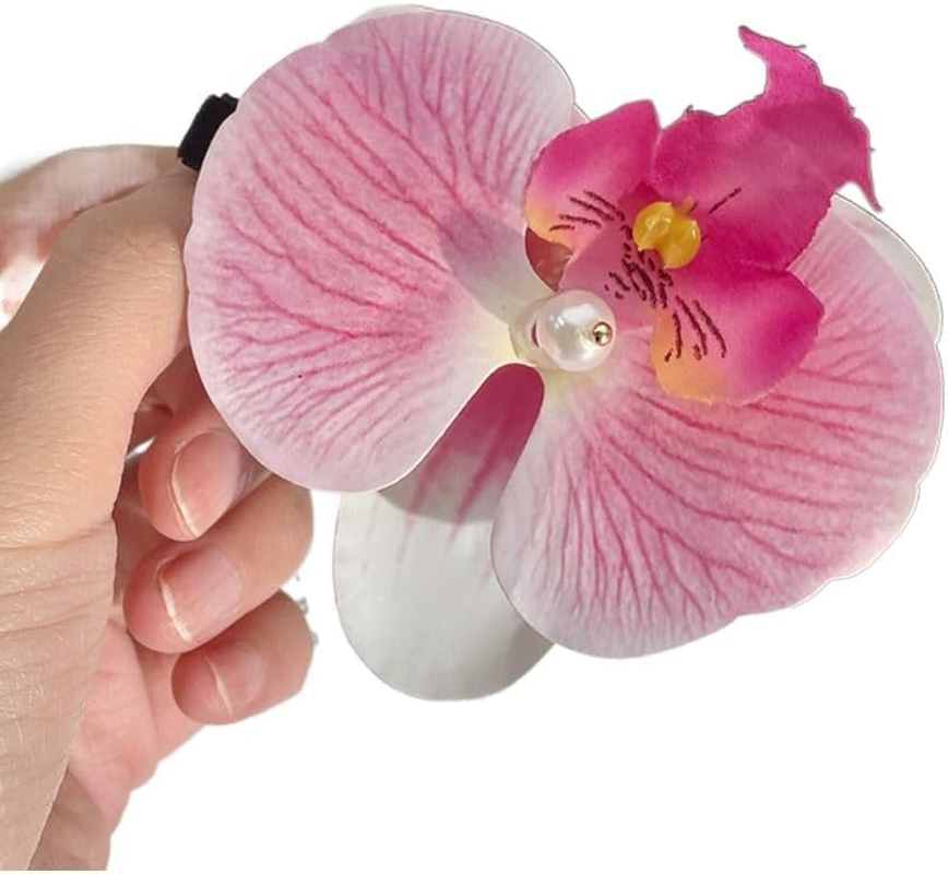 Pink Orchid Flower Hair Clip,Flower Hair Clip Cute Pink Orchid Side Barrettes Elegant Suitable for Wavy, Curly, Straight Hair, Sweet and Barrettes Accessories image number 3