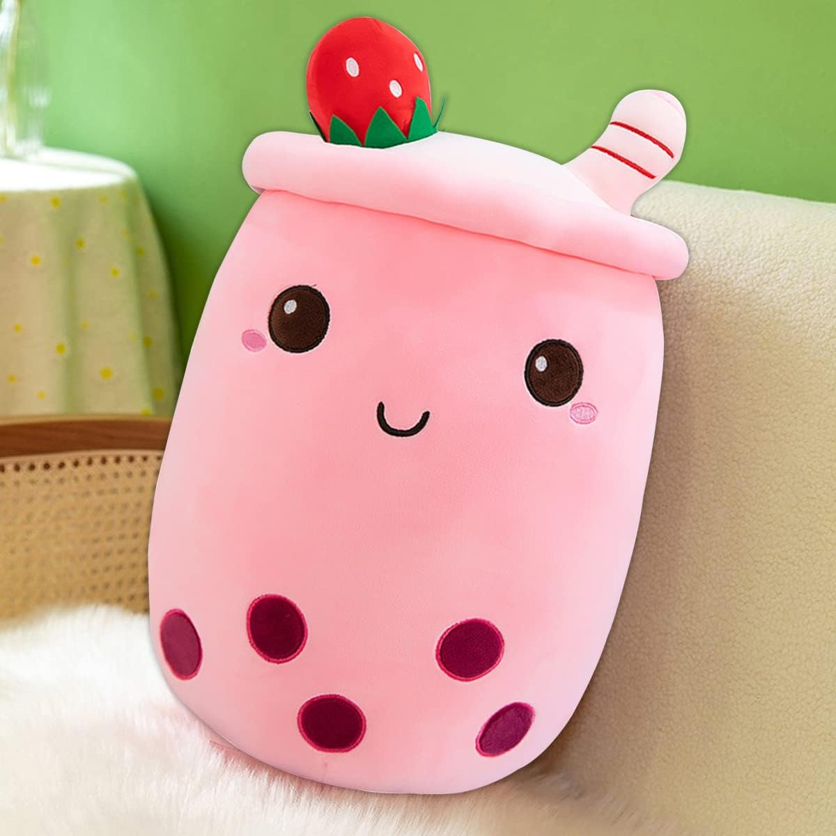 MDXMY Boba Plush Stuffed Bubble Tea Plush Pillow Soft Cute Pearl Milk Tea Hug Pillow(Pink Cream,19.6 Inches) image number 6