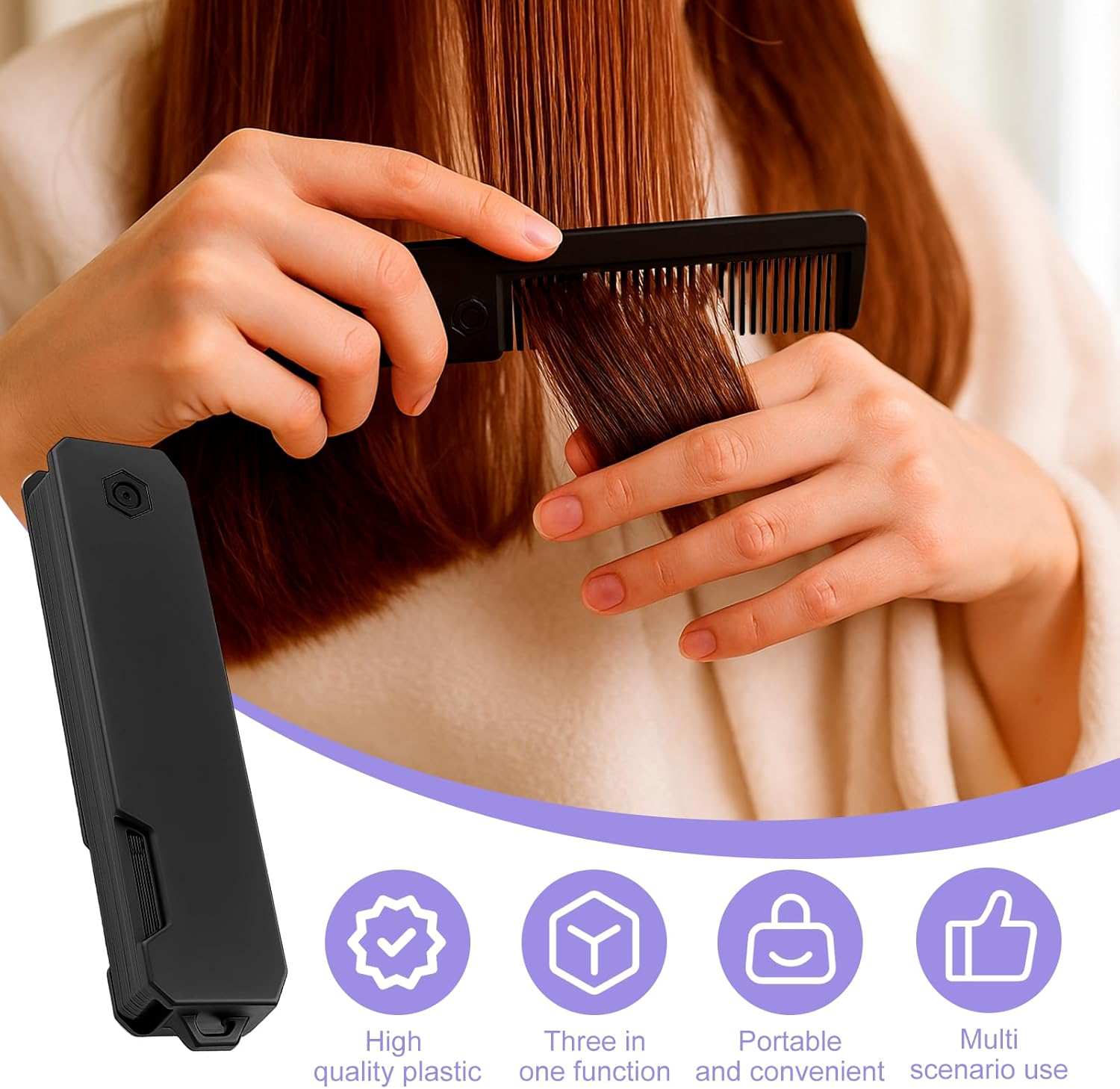 3-In-1 Folding Comb, Men'S Portable Hair Comb with Fine Tooth and Wide Tooth Comb, Beard and Moustache Styling, Foldable Travel Comb, Compact for Daily Hair and Beard Care (Black) image number 5