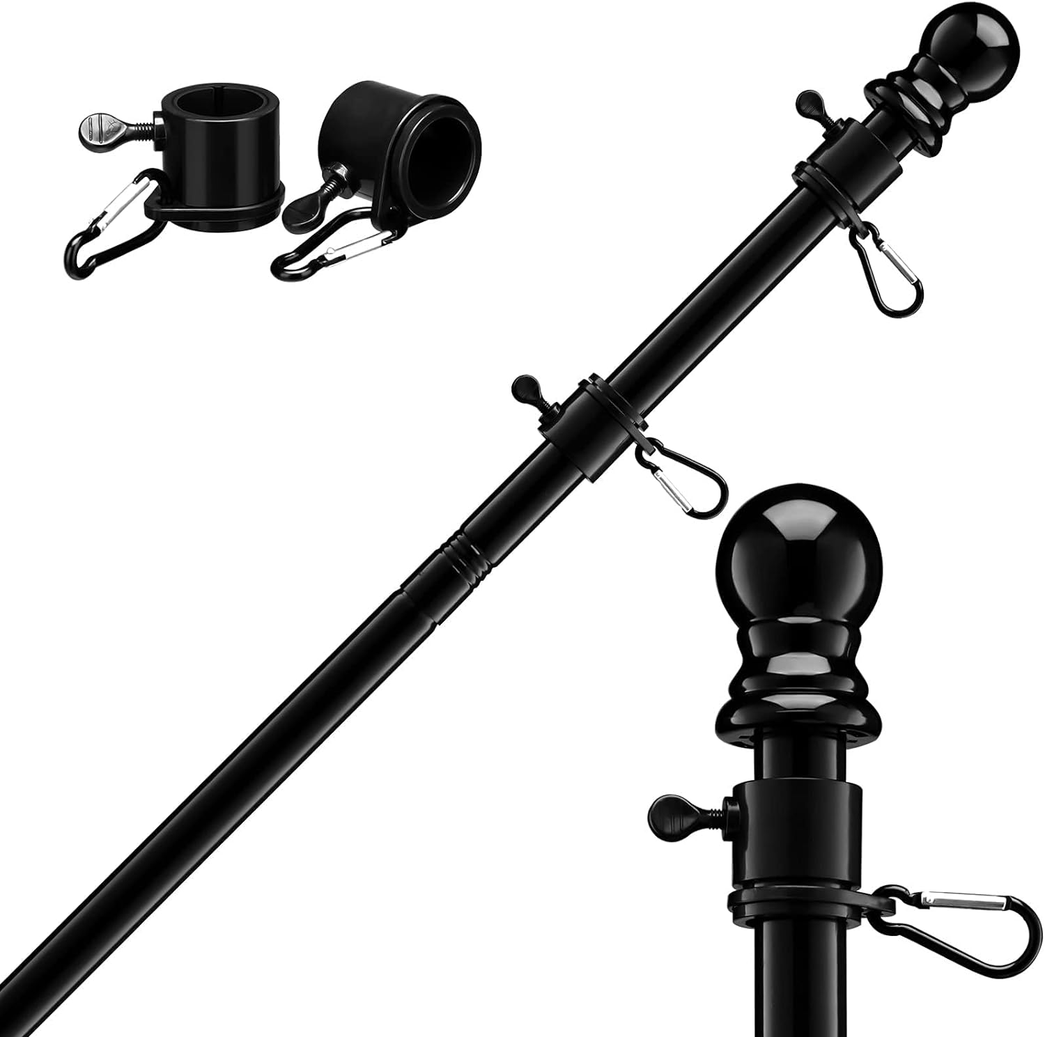 FLY HAWK 6 FT Flag Pole, Suitable for 2X3, 3X5, 4X6 Flag Black Heavy Garden Flagpole Hand-Cranked Flagpole, Household or Commercial Outdoor Wall-Mounted Flagpole, Stainless Steel Anti-Rust, Outdoor F