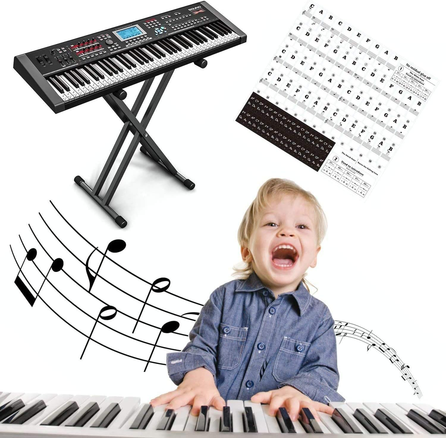 Piano Keyboard Stickers for 88/61/ 54/49 Key,Piano Notes Guide for Beginner,Piano Key Sticker Removable,Removable Piano Keyboard Note Labels for Learning,No Need Stickers Reusable image number 3