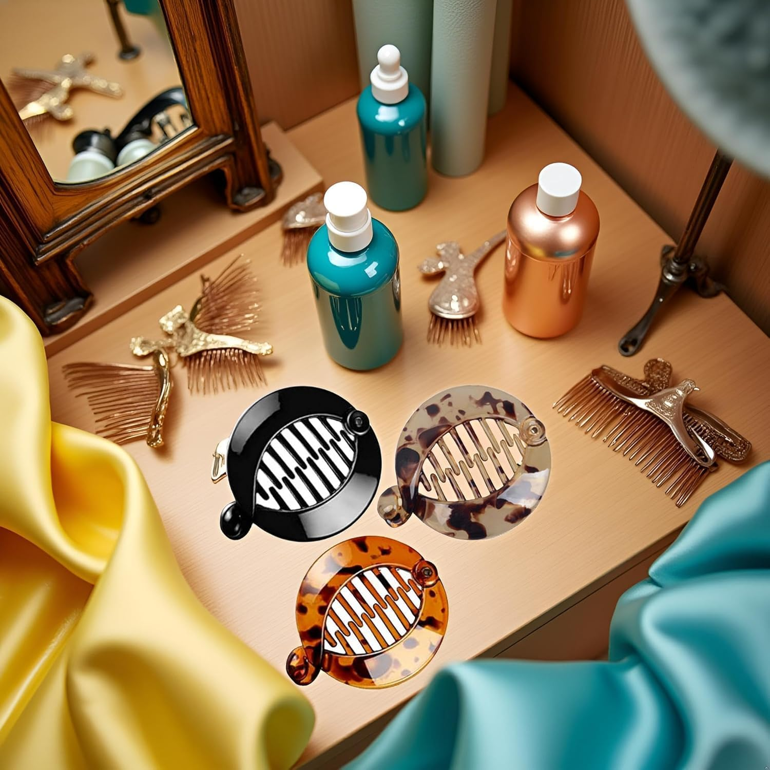 3Pcs Resin Banana Hair Clips Small Banana Hair Combs Fishtail Hair Clip Side Comb round Ponytail Holder for Women Girl Hair Accessories Clips and Barrettes image number 6