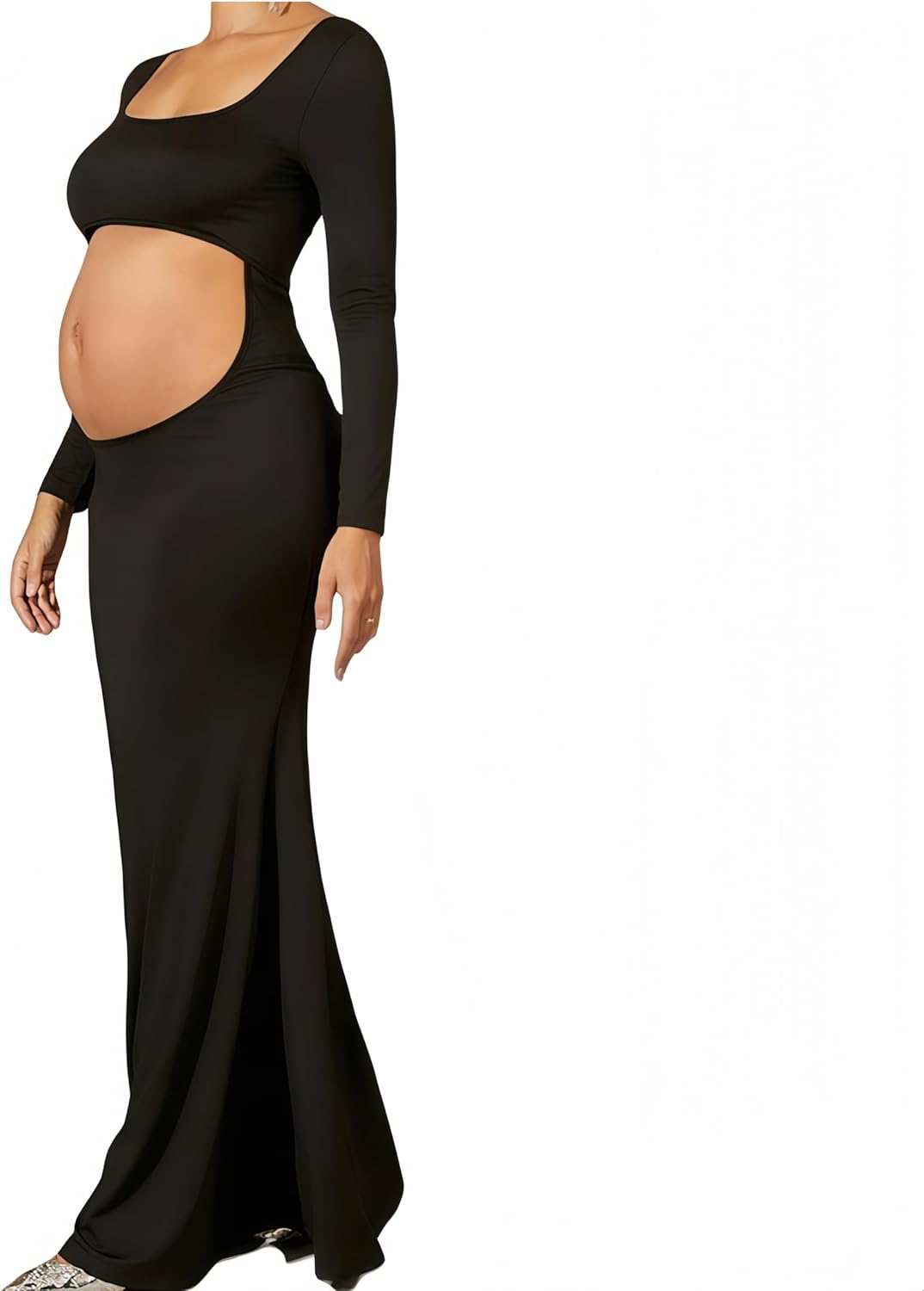 Striped Backless Maternity Dress，Elegant， Photography Accessory for Pregnant Women image number 2
