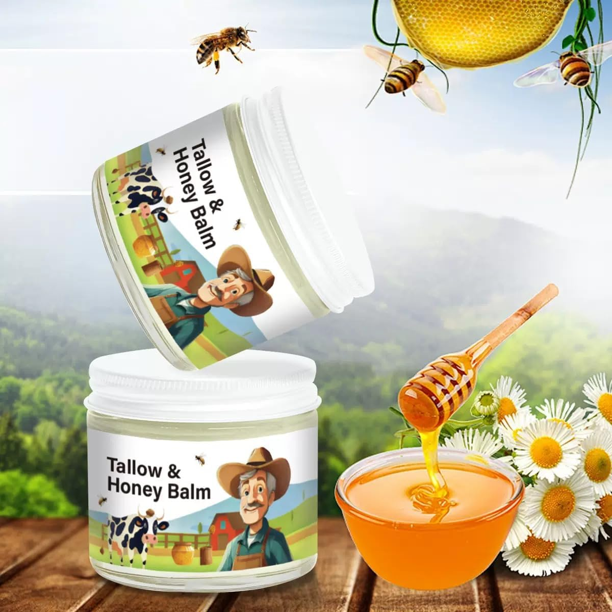 Tallow and Honey Balm, Beef Tallow for Skin, Honey Balm Handmade Tallow with Grass-Fed Beef Tallows and Wild Raw Honeys, Face Moisturizer Nourishing Tallows for Smooth Hydrated Skin image number 5