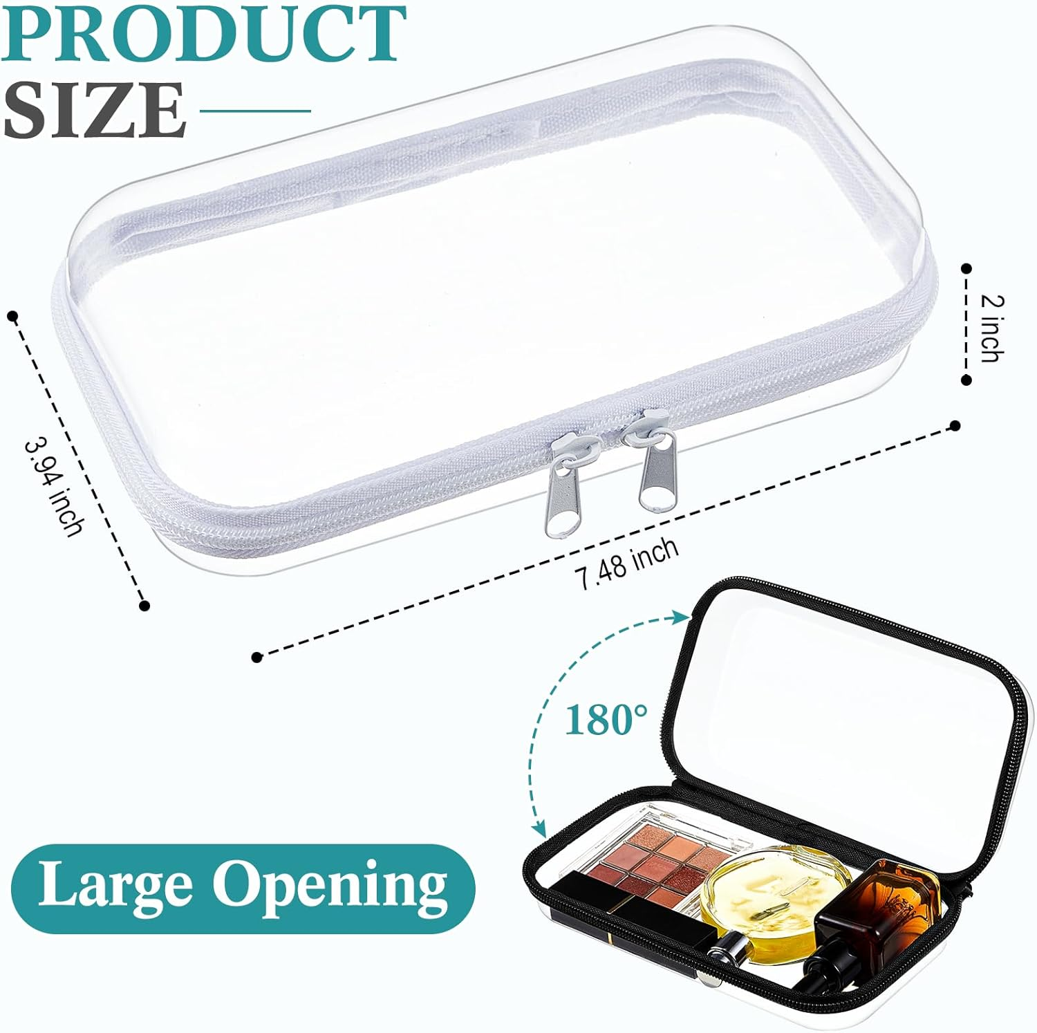 Hoolerry 4 Pcs Hard Clear Zipper Case Makeup Bags Plastic Pencil Pouch Transparent Storage Box Containers for Cosmetics, Snacks, Building Blocks, Puzzles(Black and White,7.5 X 3.9 X 2 In) image number 1