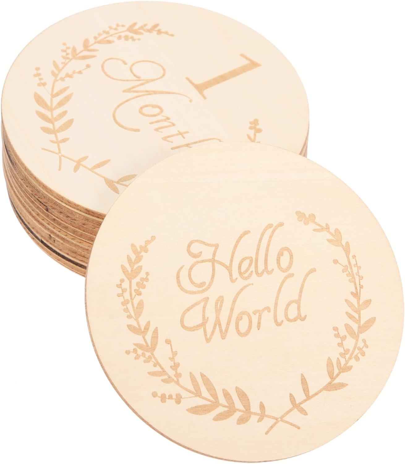 KOCKSHION 13Pcs Wooden Milestone Cards for Durable Growth Photo Props Printed Wooden Slices for Monthly Commemorative Photography Creative DIY Craft Accessories
