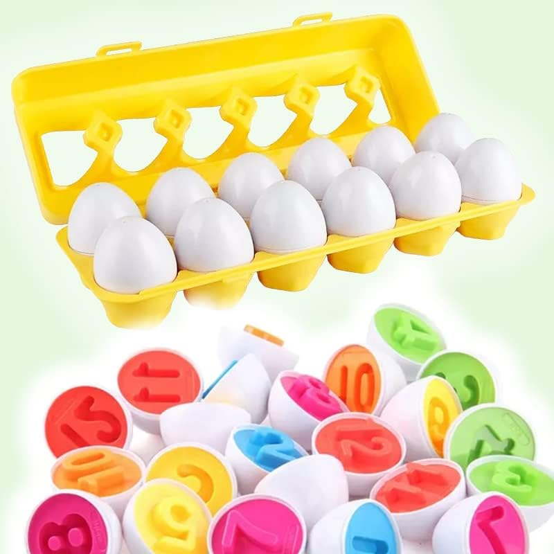 Matching Eggs Color Shape Fruit Number Recognition Sorting Counting Montessori Toys Fine Motor Skill Early Learning Child-Safe Educational Toys for Babies Kids and Toddlers (12 Eggs) (Numbers) image number 3