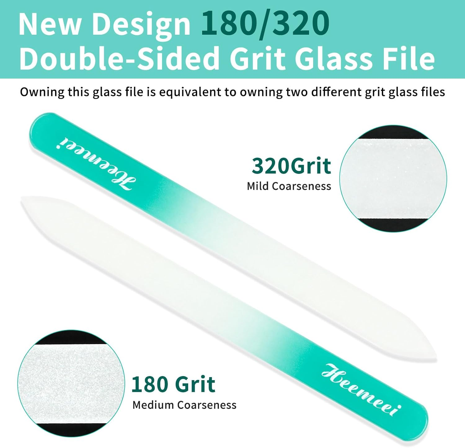 Heemeei Glass Nail File, Double Sided 180/320 Grit with Case for Natural Nails, Fingernail, Crystal, Pedicure - Green image number 4