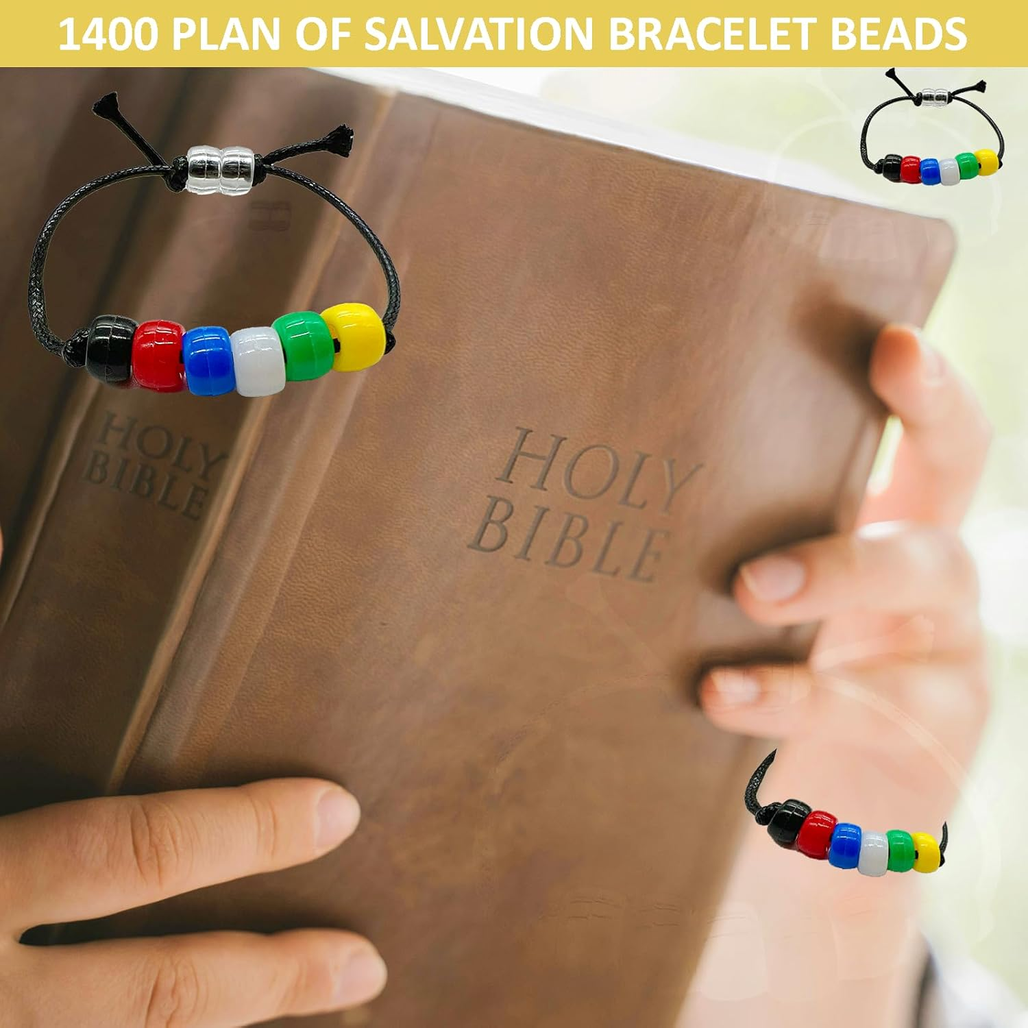 1400 Pcs Plan of Salvation Bracelet Kit Bead Bulk Wordless Faith Bracelet Black White Red Green Yellow Blue Clear Beads with 100 Yards Waxed Cotton Thread Cord Christian Beads for Bracelets