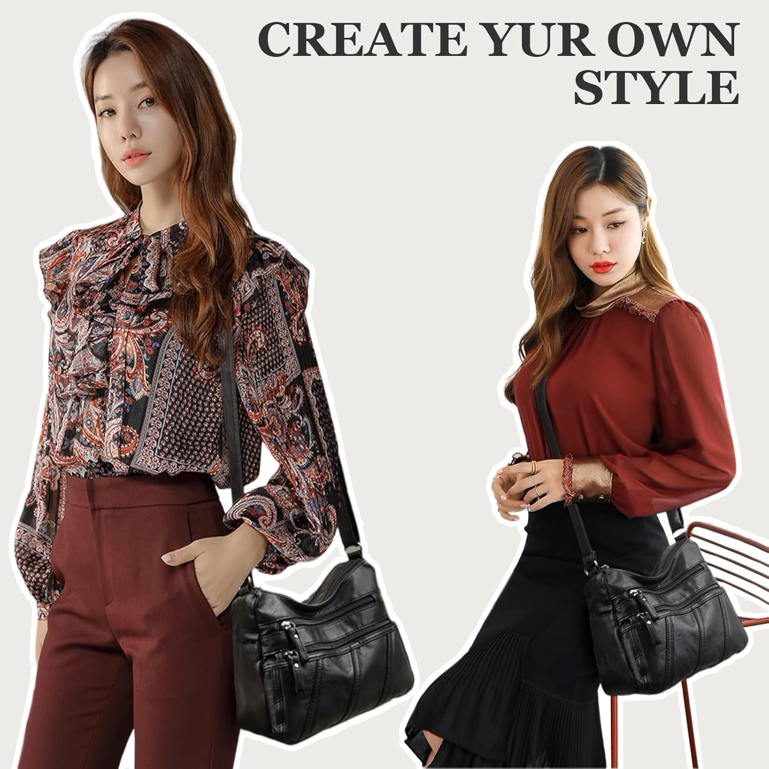 WITERY Small Crossboby Shoulder Bag for Women - Soft PU Leather Multi-Pocket Shoulder Handbags Pocketbooks Medium Purses