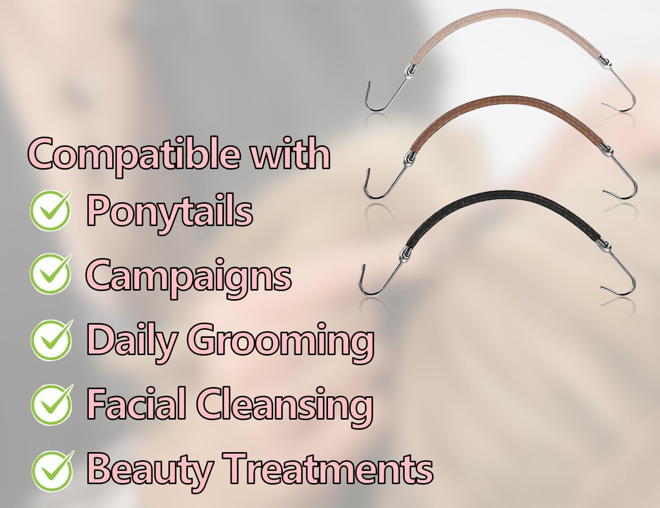 KAPSING Pack of 3 Elastic Hair Bobbles with Hooks, Elastic Hook Hair Scrunchie Bungee, Adjustable Ponytail Holder, Suitable for Most Hairstyles image number 4