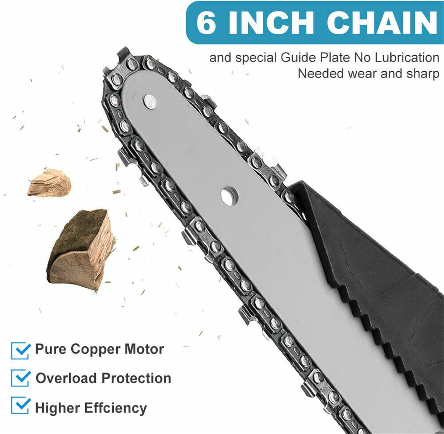 6" Mini Chainsaw Cordless Electric Pruning Shears One-Handed Portable Chain Saw with 2 Battery 2 Chains Safety Lock Gloves Brushless Motor for Branch Wood Cutting Garden Tree Logging Trimming Blue image number 5