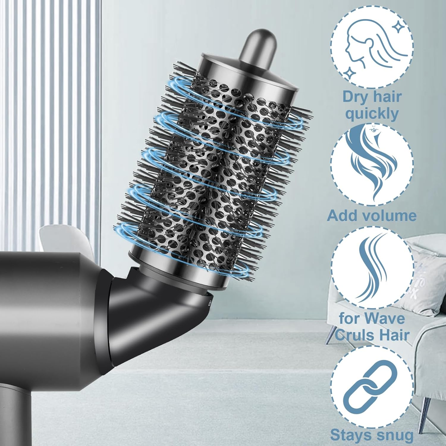 PUREGUST Upgraded Large round Brush Attachment for Dyson Hair Dryer Jumbo Bigger Oval round Volumizing Brush Accessories,Gery image number 1