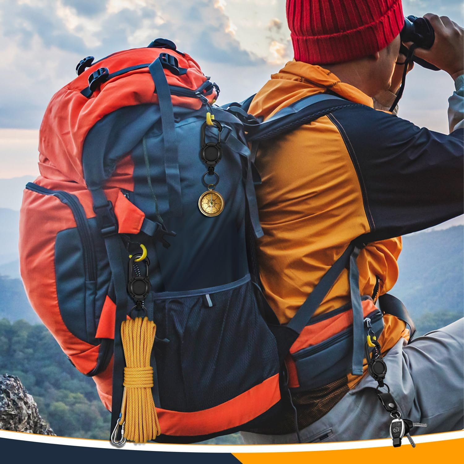 Heavy Duty Retractable Keychain 3 Pack, Retractable ID Badge Holder Reel, Multitool Carabine Key Holder for Keychain, Badge Holder with 23.6" Steel Cord Key Ring Clip, 8.0 Oz (3X Black) image number 3