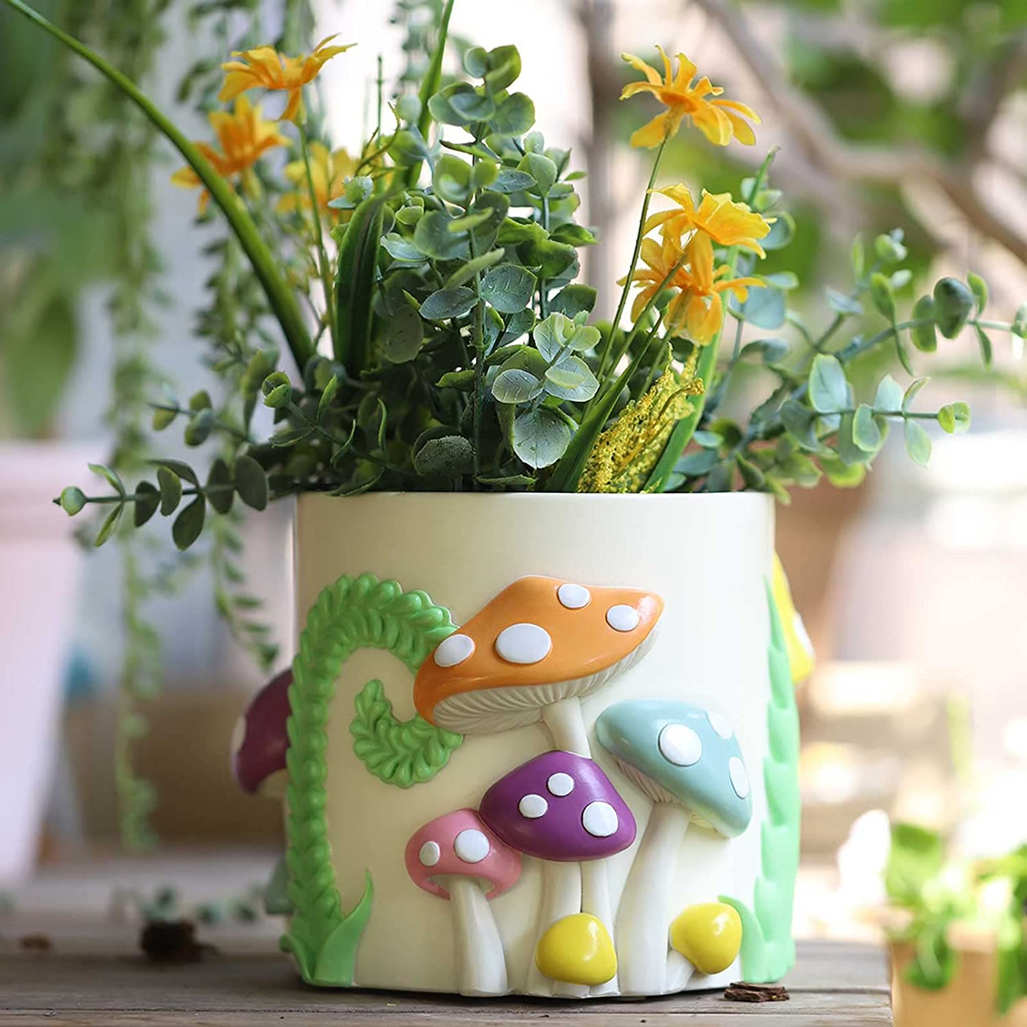 GUGUGO Colorful Flowers Planters Cute Unique Rainbow Planter with Drainage,Vintage Retro Eclectic Flower Plant Pots for Indoor Plants and Succulent,Boho Modern Home D&eacute;cor
