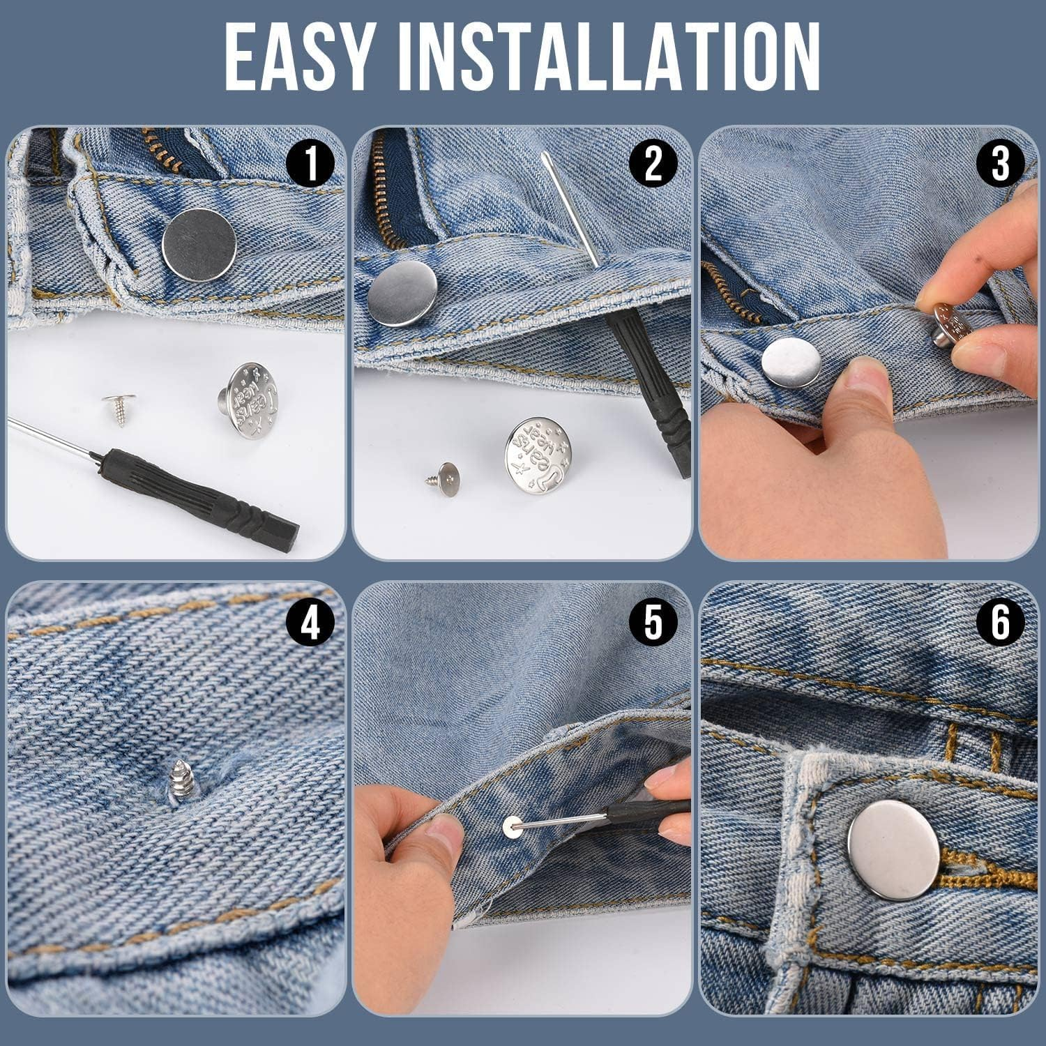 100 Sets Jeans Button Replacement, Removable 17 Mm Metal Buttons for Jeans, No Sew Buttons for Women and Men Jeans Clothing Accessories with Screw Storage Box image number 4