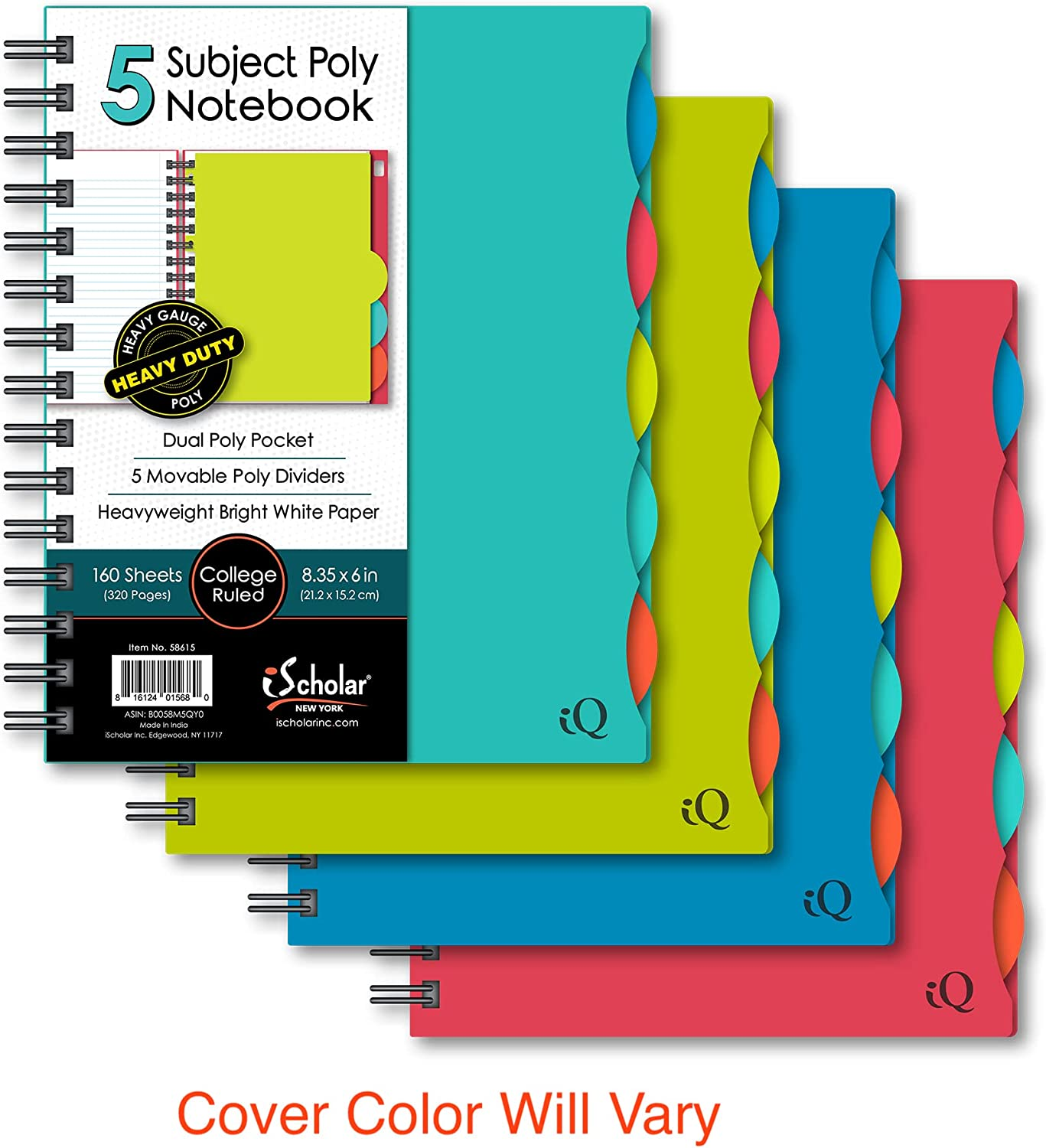 Ischolar 5 Subject Poly Cover Double Wire Notebook, 8.35 X 6 Inches, Cover Color May Vary (58615) 160 Sheets, Assorted image number 5