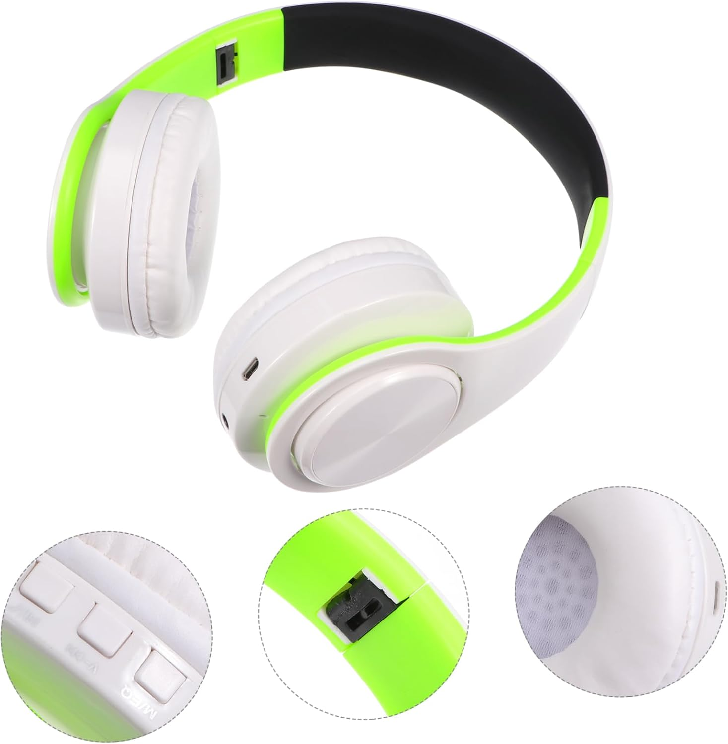 FONDOTIN Wireless Adjustable Foldable Over-Ear Headphones with Wireless Connectivity and Microphone, Stereo Wireless Headset for Sports and Travel, Green White Color image number 3