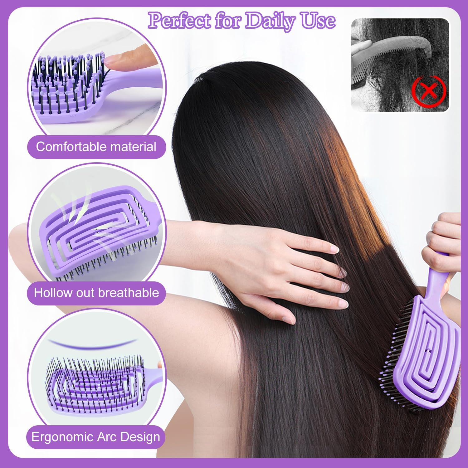 FOTN 17 Pcs Hair Brush and Comb Set for Women, Detangling, Styling, Edge Bristles, Wide Tooth Rat Tail, Spray Bottles, Topsy Hair Tail, Hair Braiding Kit for Girls (Purple)