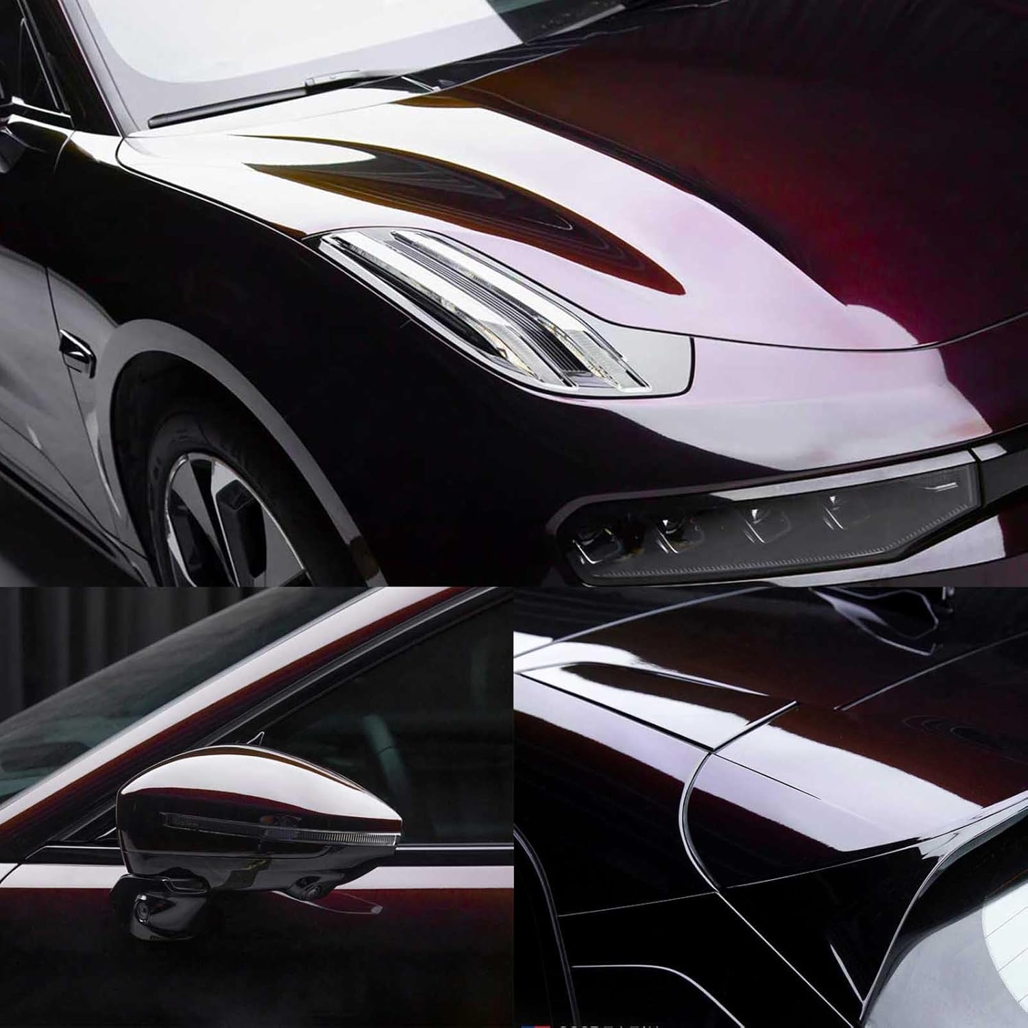 Chrome Black Charm Red Vinyl Wrap, Gloss Car Wrap Vinyl Roll Adhesive Decal Film Sheet Air Release Auto DIY Decor, Self-Adhesive Car Wrapping, HMH-BL-30CM image number 6