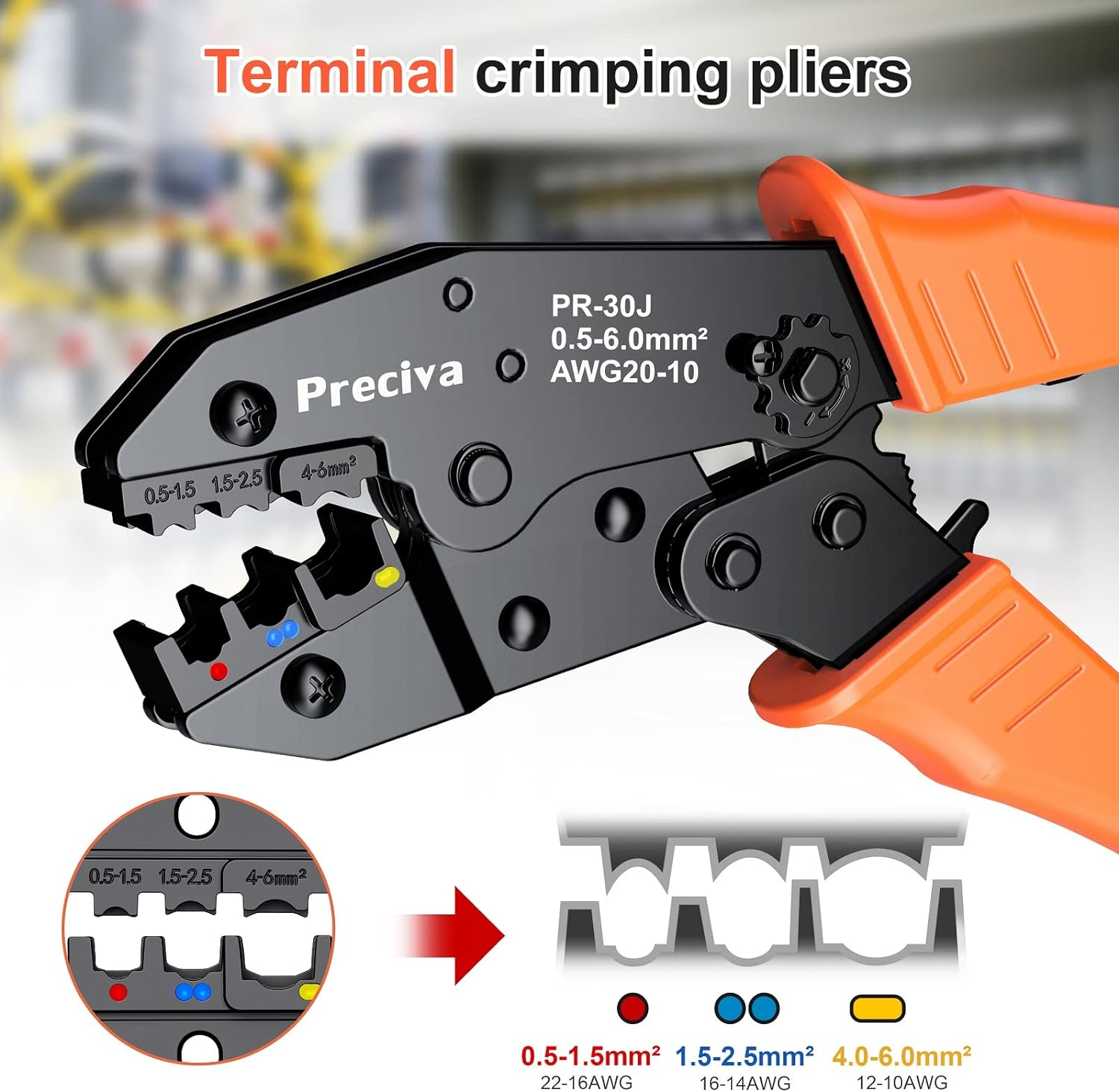 Preciva Crimping Pliers Cable Lugs Set, Crimping Pliers, Crimping Pliers, Cable Lugs Set with 350 Pieces, Electrical Connector Crimp Connector Assortment 0.5-6 Mm&sup2; for Insulated Cable Lugs image number 3