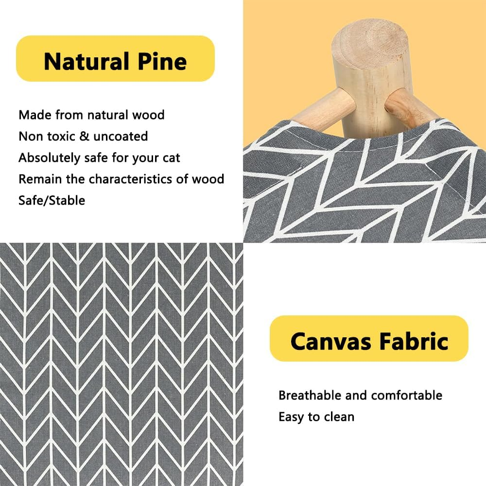 Cat Hammock Bed, Small Dog Wooden Elevated Cat Bed, Breathable Outdoor Cat Bed for All Seasons, Elevated Pet Sleeping for Indoor, Raised Cat Cots Furniture Pet Bed Puppy Bed image number 2