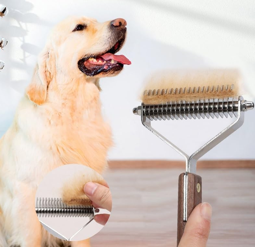 Blunt Dematting Undercoat Grooming Rake Stripper Tool for Dogs and Cats, Stainless Steel with Wooden Handle, 20-Blade (Style 1, 1 Pc)