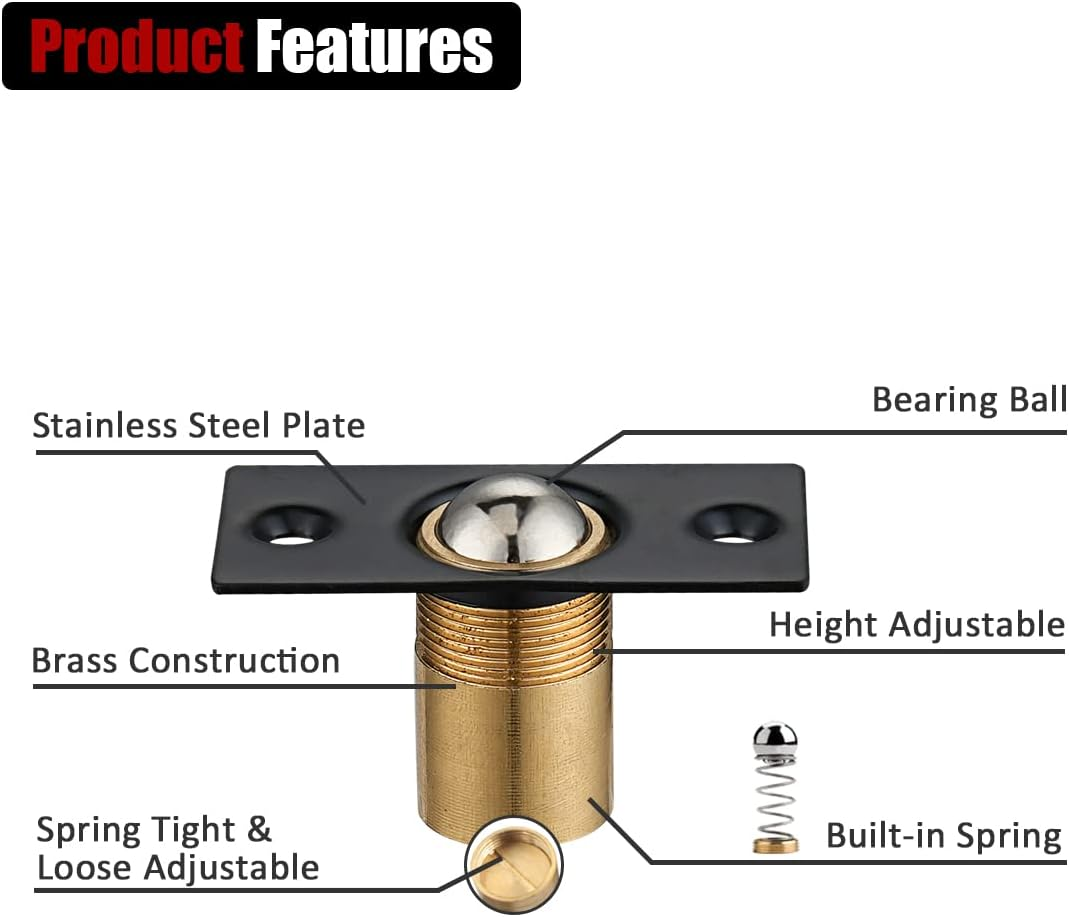 JQK Closet Door Ball Catch Hardware, Stainless Steel Catch Adjustable with Strike Plate, Black Finish 2 Pack, HBC100-BK-P2