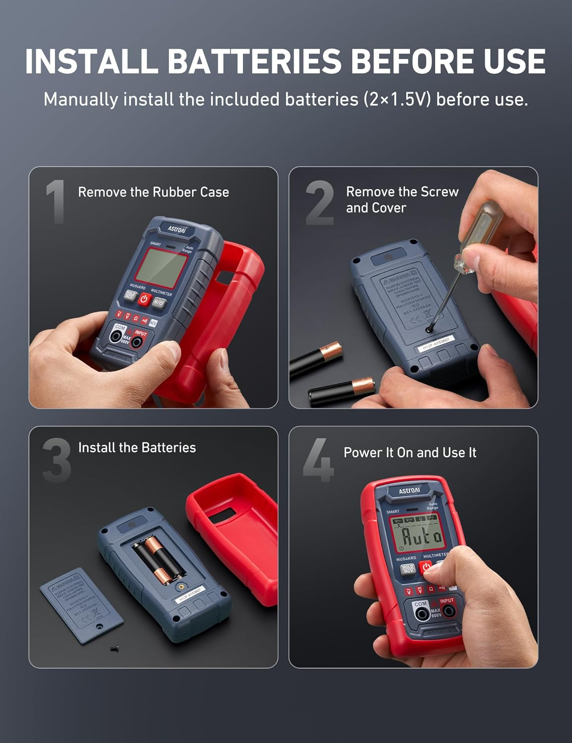 Astroai Multimeter Tester 4000 Counts, Smart Measuring Mode, Auto-Ranging Digital Volt Meter, Fast Accurately Measures AC/DC Voltage, Resistance, Continuity, Supports a Non-Contact Voltage Function
