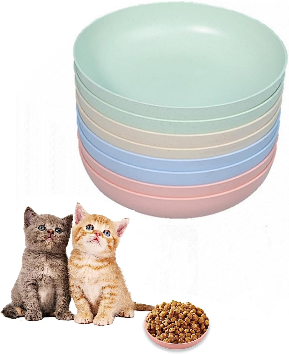 8-Piece Whiskers Tired Cat Bowl - Shallow Food Dish, Wide Wet Feeding Bowl, PET Board for Kittens and Short-Legged Cats, Wheat Straw, Water Dish for Legged Cats and Dogs