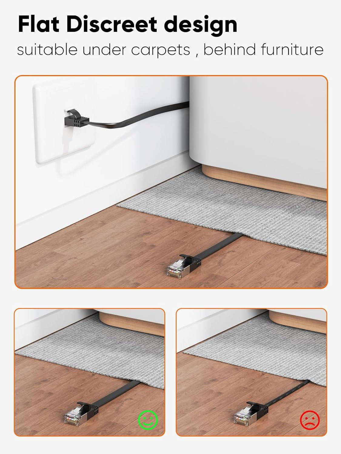 Cablecreation Flat Cat8 Ethernet Cable 16.6FT, 40Gbps 2000Mhz High Speed Slim Internet LAN Cable Cord Gigabit RJ45 Router Cable Compatible for Computer Laptop PS5 PS4, Switch Box PC, TV Box, 5M, Black image number 1