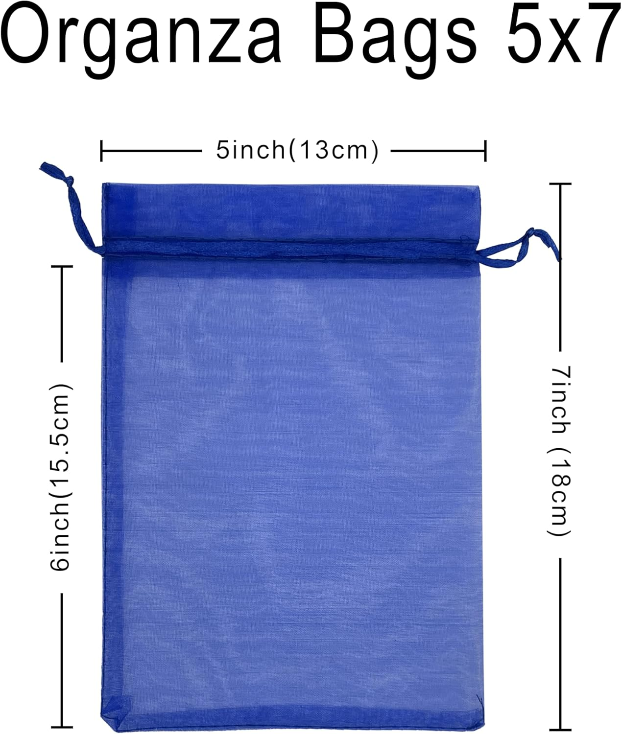 Jexila 100PCS Sheer Organza Bag 5''X7'' Royal Blue Mesh Bags Drawstring Jewelry Gift Bags Small for Baby Shower Wedding Party Pouch Favor Goodie Bags - Blue,Navy image number 4