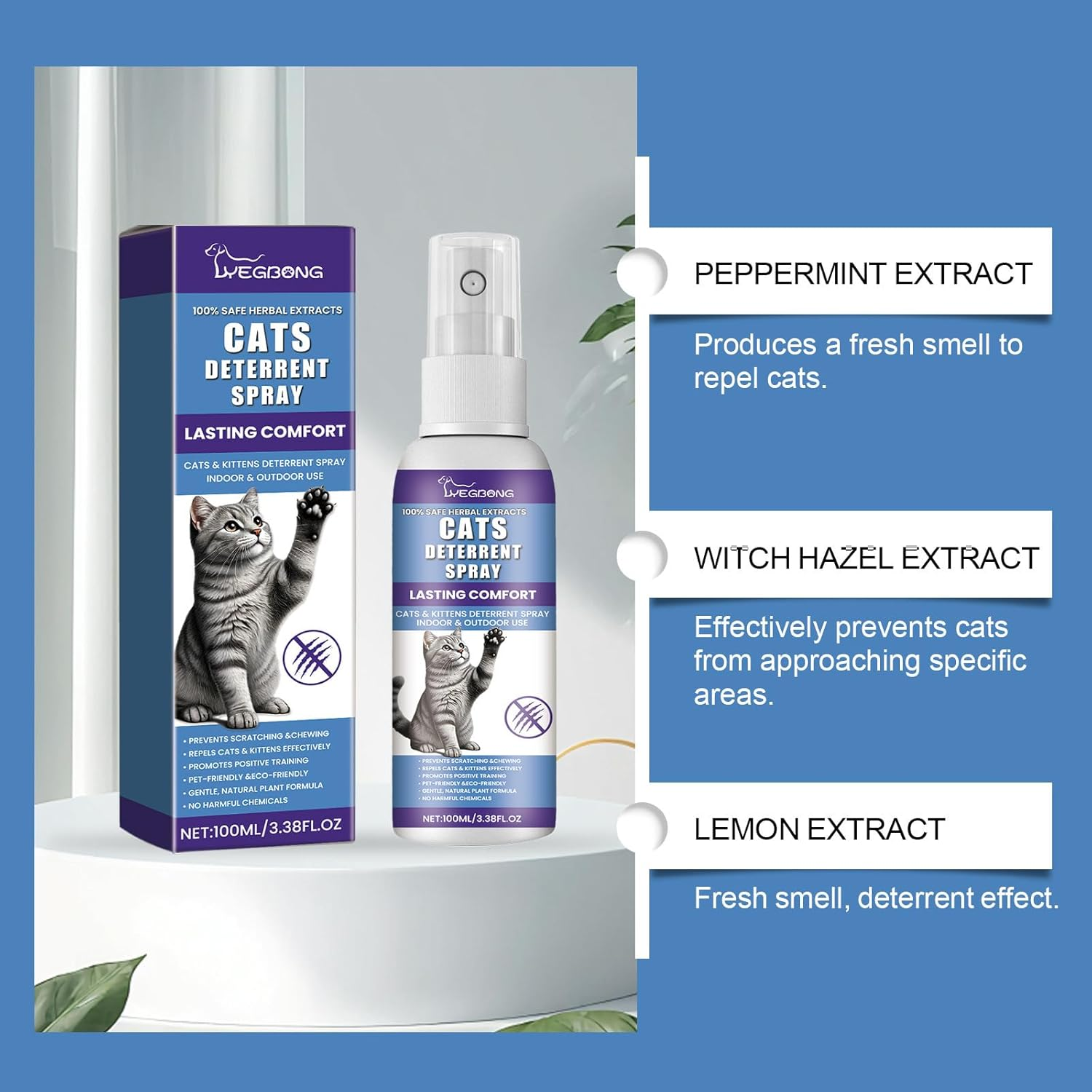 Bitter Cat Repellent Spray, Effective Cat Deterrent Spray with Bitter, Prevent Cats from Scratching Plants and Furniture, Suit for Indoor & Outdoor image number 3