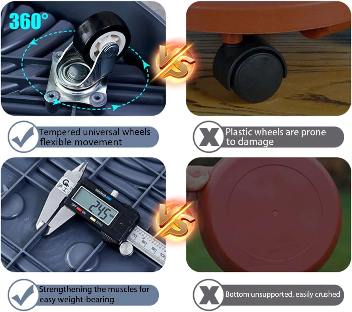 2PCS Square Plant Caddy with Hidden Wheels, Heavy Duty Plant Caddy with Wheels Plant Dolly, Pot Base for Plants Indoor Outdoor, Gray,Rolling Plant Stand with Wheels,Plant Pot Trolley, 9.96 Inches image number 6