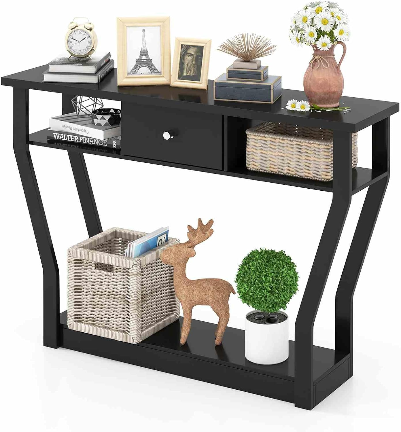 Costway Console Table, Side Table with 3-Step Storage Space and Drawer, Hallway Table for Living Room & Entrance Area & Dining Room, Loadable up to 60 Kg with Antique Tip Design, Made of MDF image number 4