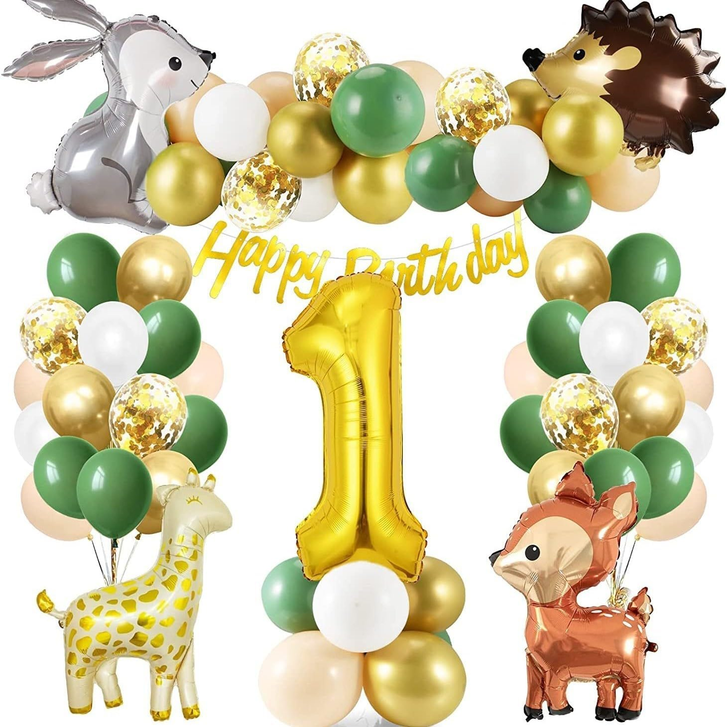 3Rd Birthday Decorations Jungle Animal Theme Set, Number 3 Happy Birthday Banner Jungle Wildlife 3 Years Old Birthday Party Supplies