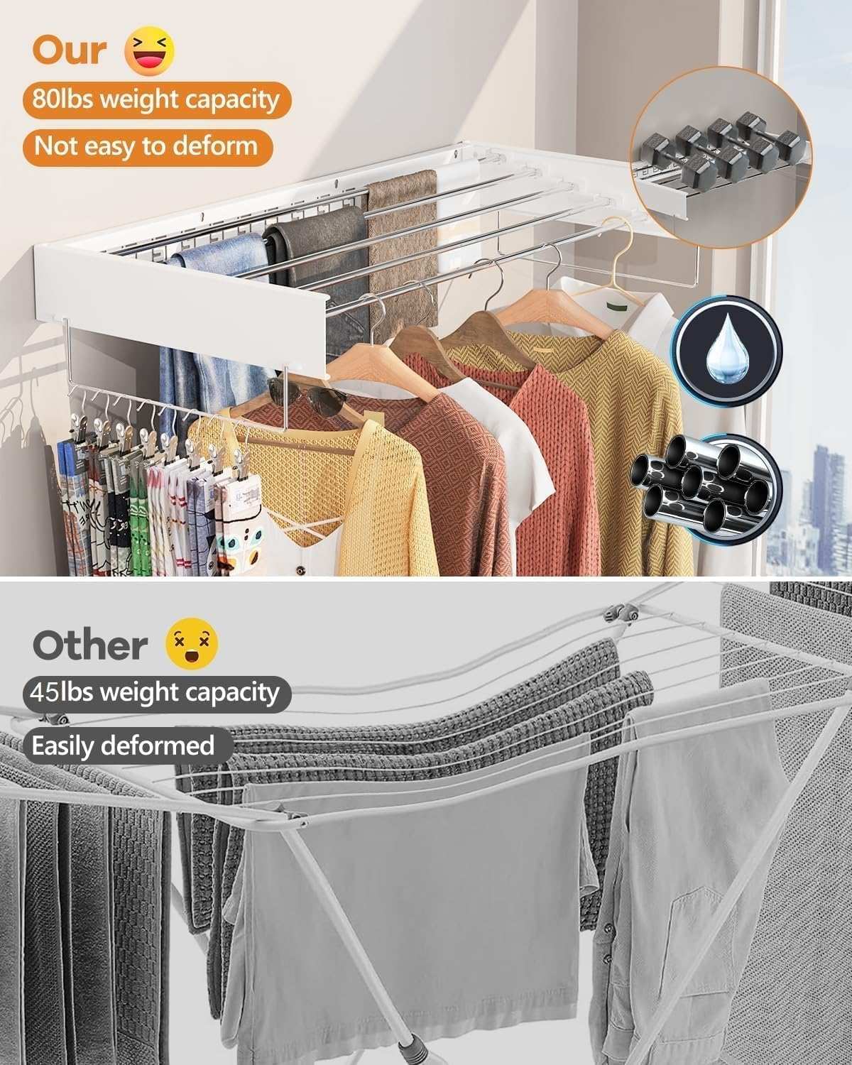 Vellaluna Clothes Drying Rack,Wall Mounted Drying Rack,Collapsible Drying Racks for Laundry,Clothes Hanger Rack Foldable,Clothing Rack,Retractable,Folding Dryer Rack,Wall Hanging Rack (White) image number 6