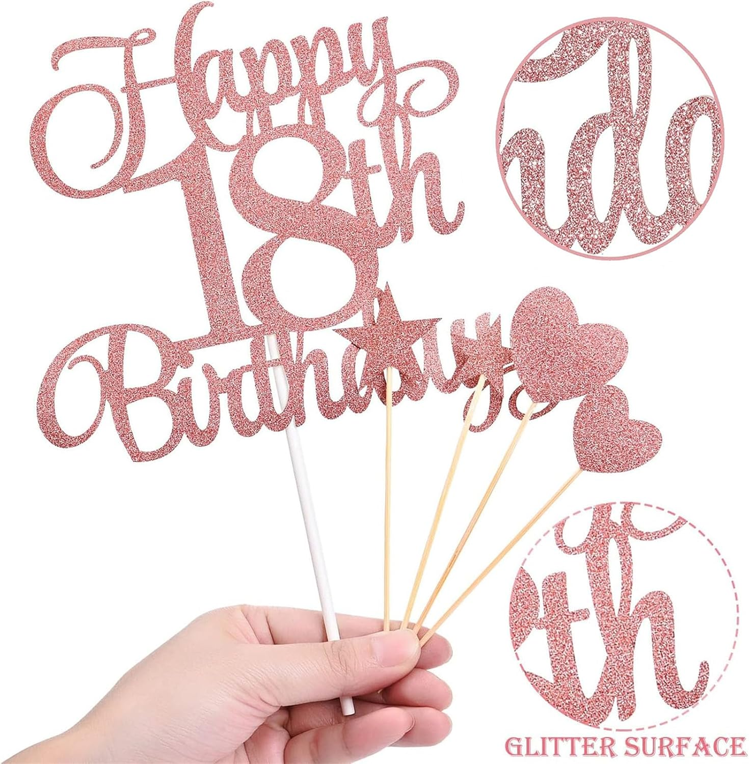 18Th Birthday Cake Decorations Set Include Happy 18Th Birthday Cake Toppers with Heart Star Cupcake Picks Rose Gold Glitter Birthdays Sign - 16Th image number 5
