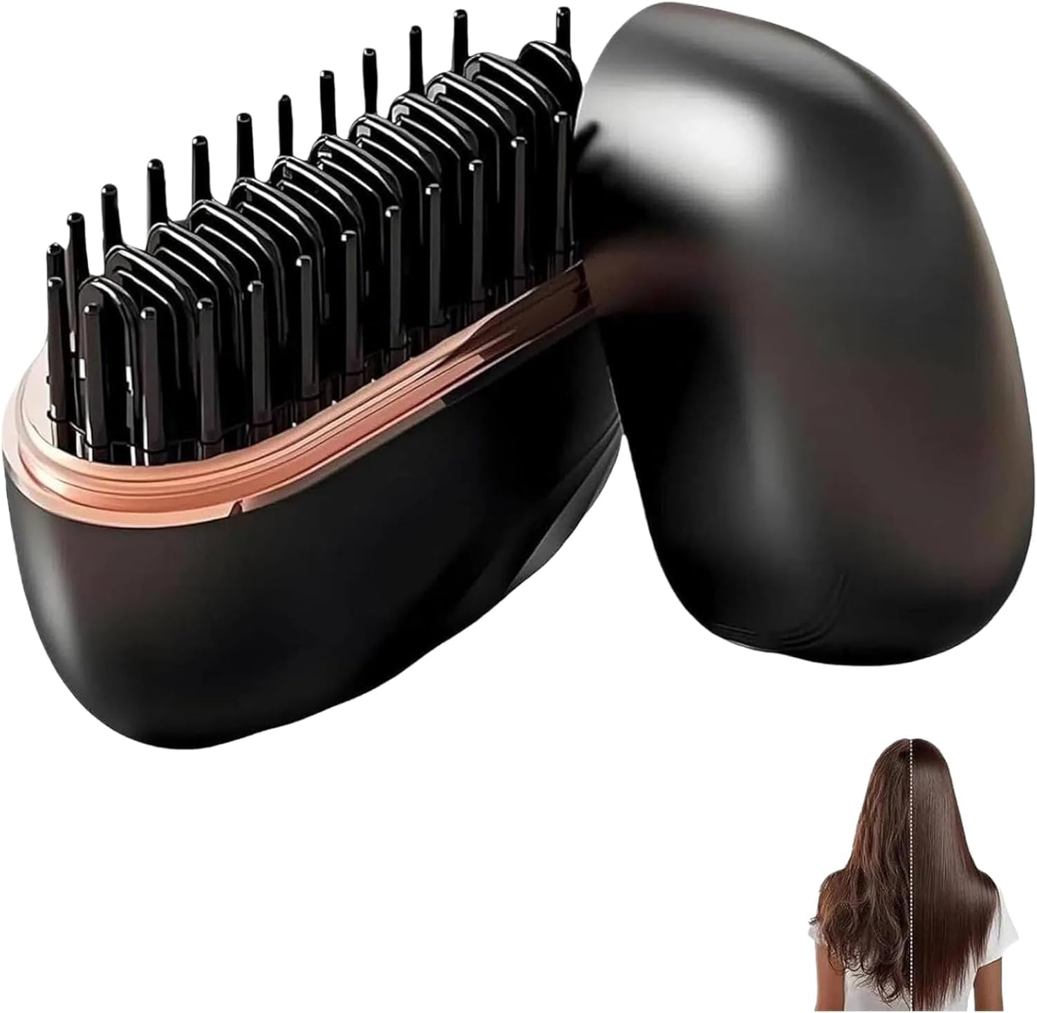Glambrush Mini Cordless Hair Straightener Comb, 2-In-1 Portable Design with 3-Speed Temperature Control, Anti-Scald Shell (Black)