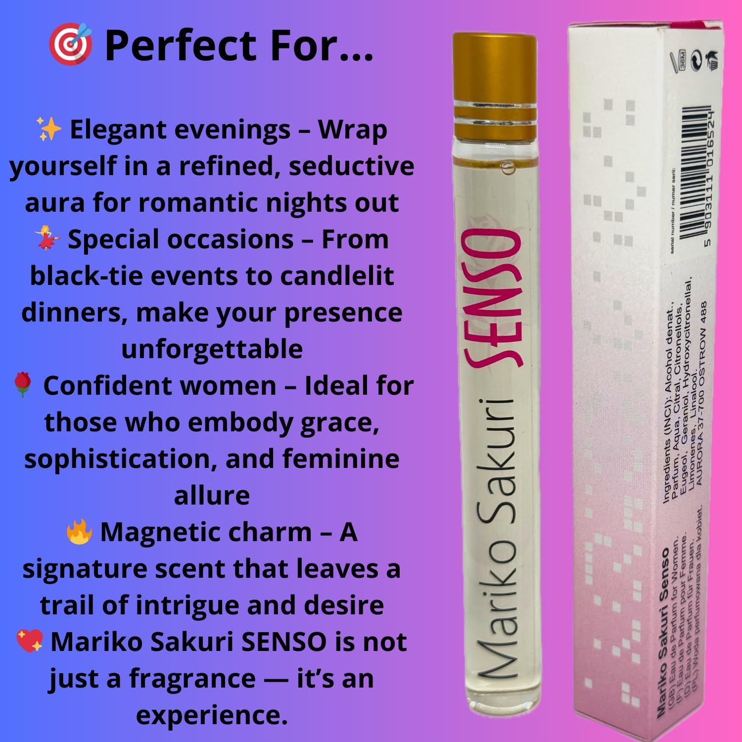 Mariko Sakuri SENSO Roll-On Perfume for Women 15Ml &ndash; Sexy Japanese Fragrance with Peony, Rose, Amber & Musk &ndash; Elegant, Floral & Seductive Scent Designed to Attract Male Attention Naturally image number 3