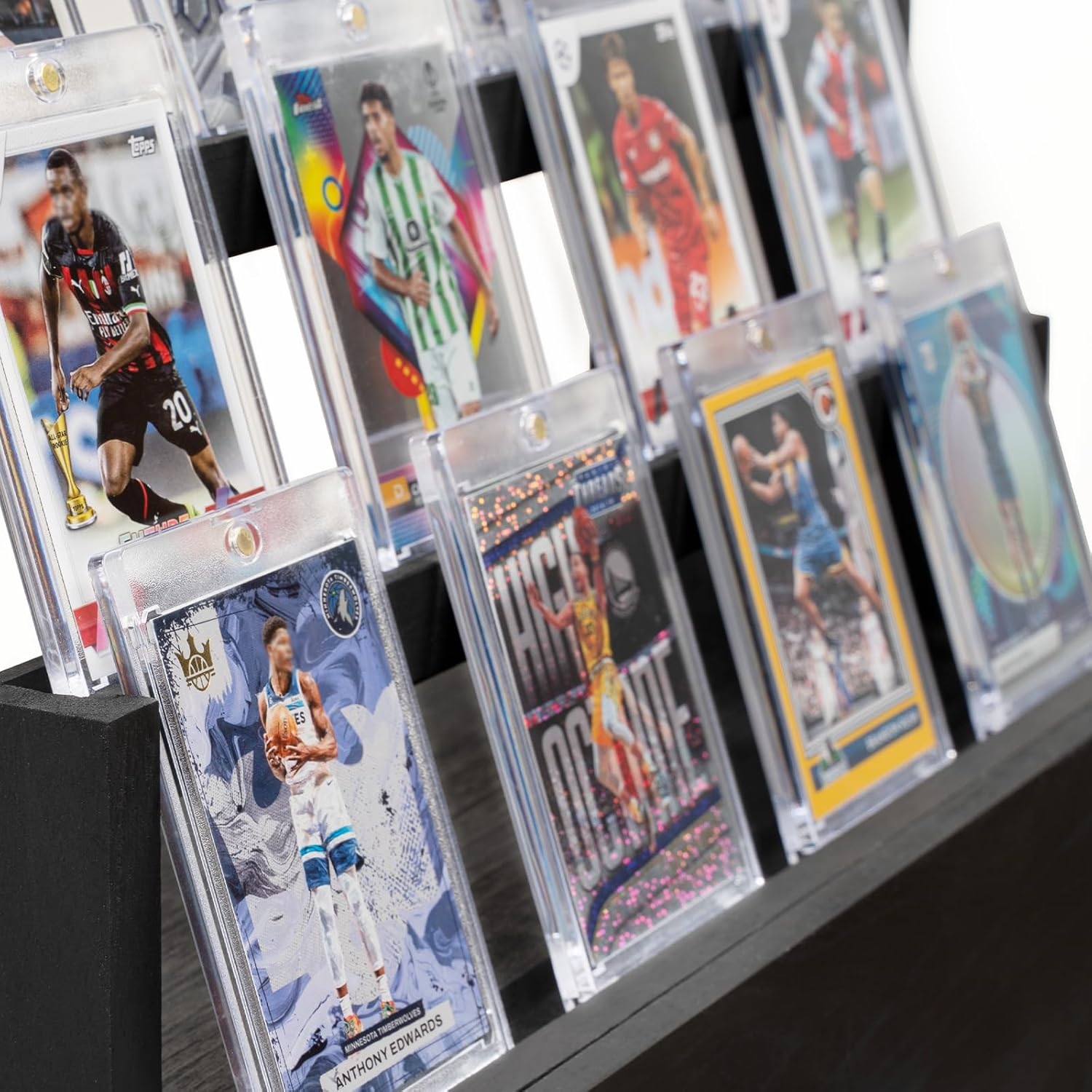 Trading Card Display, 3-Tier Trading Card Storage with Custom Drawer, Wood Graded Cards Display with Supporters and Dividers (Black) image number 4