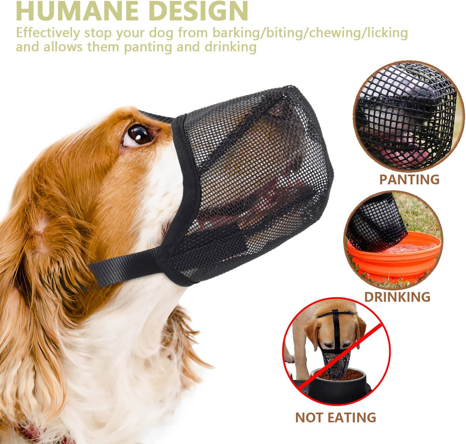 Dog Muzzle, Dogs anti Bite Air Mesh Dog Muzzle with Adjustable Straps, Breathable Drinkable Prevent Biting Barking Chewing Licking for Pets image number 5