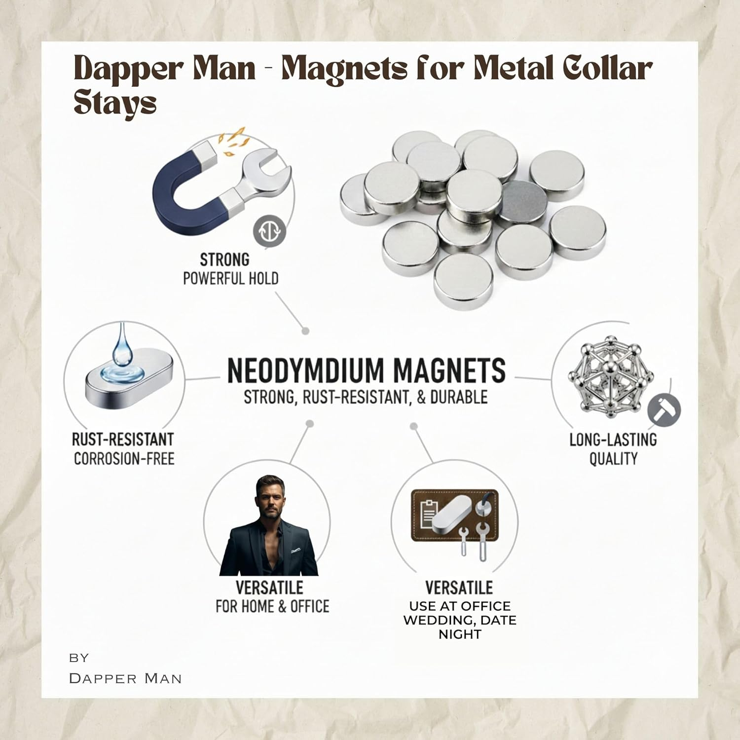 Replacement Magnets for Collar Stays Magnetic or Metal Collar Stays - 12 Pcs Comes in a Luxury Box for Storing. image number 3