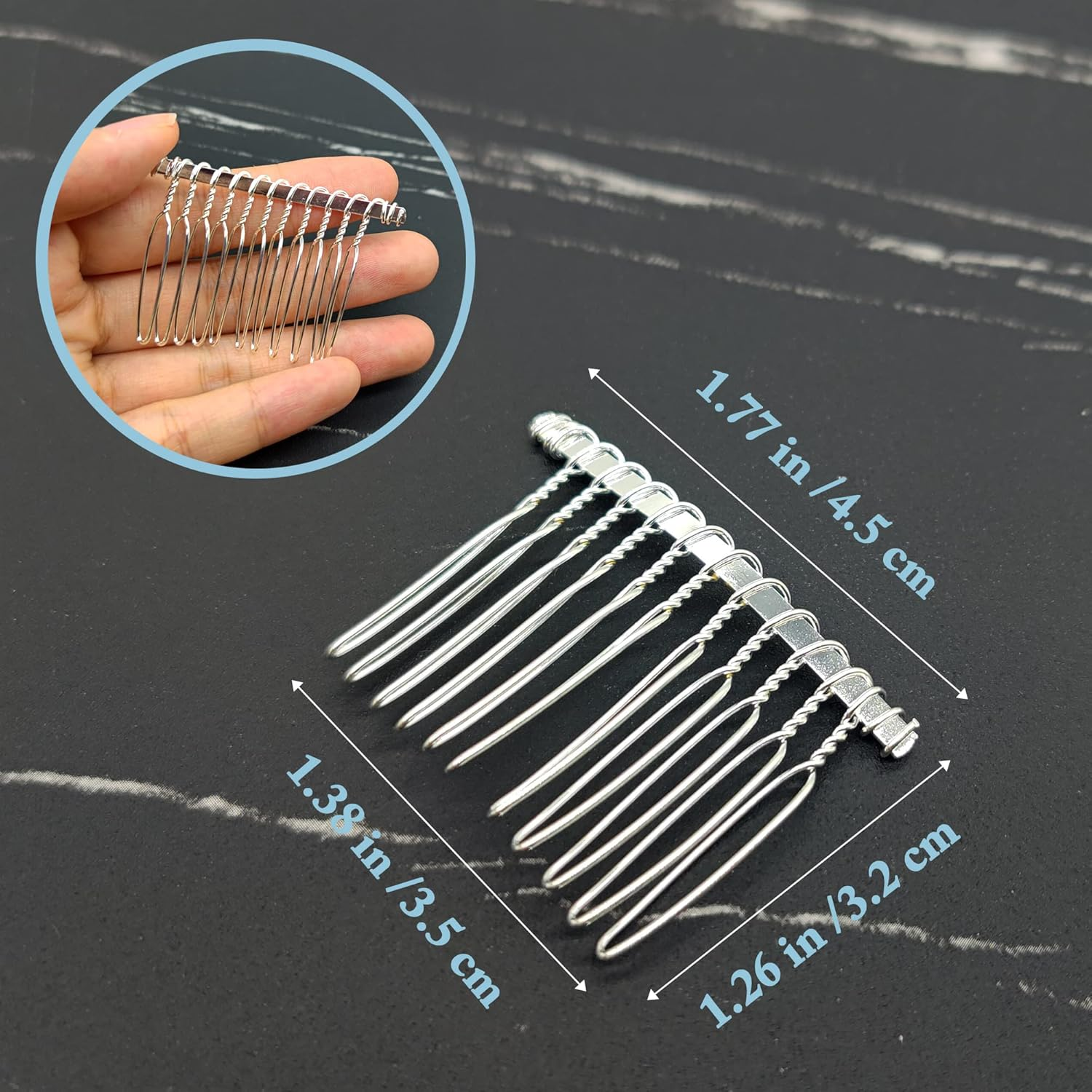 DIY Bridal Wedding Comb Hair Comb Wedding Hair Combs with 12 Teeth Silver Colour Comb for Veil Hair Comb Made of Metal for Bridal Jewellery, Bridal Veil, Decorative Headpiece Accessories (Silver) image number 2