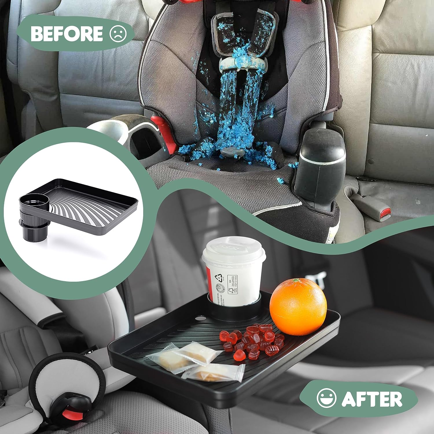Car Seat Tray for Kids Car Seat Tray with Expandable Base for Snacks, Toys, Books, Entertainment Kids Travel Essentials Fits Most Cup Holders (1) image number 3