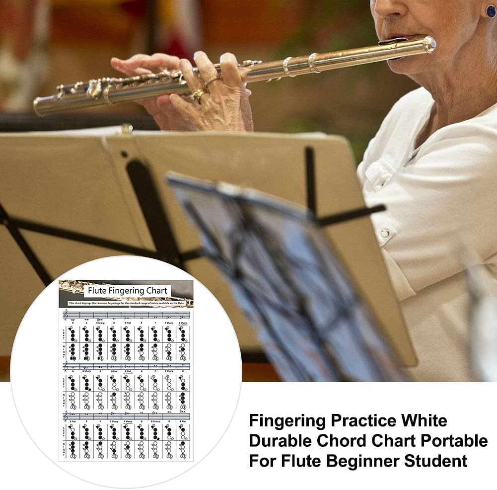 SYCOOVEN Flute Chord Chart, Durable Portable Fingering Practice White Chord Chart for Flute Fingering Practice Chord Chart Beginner Student for Teaching or Group Study(Size:S)