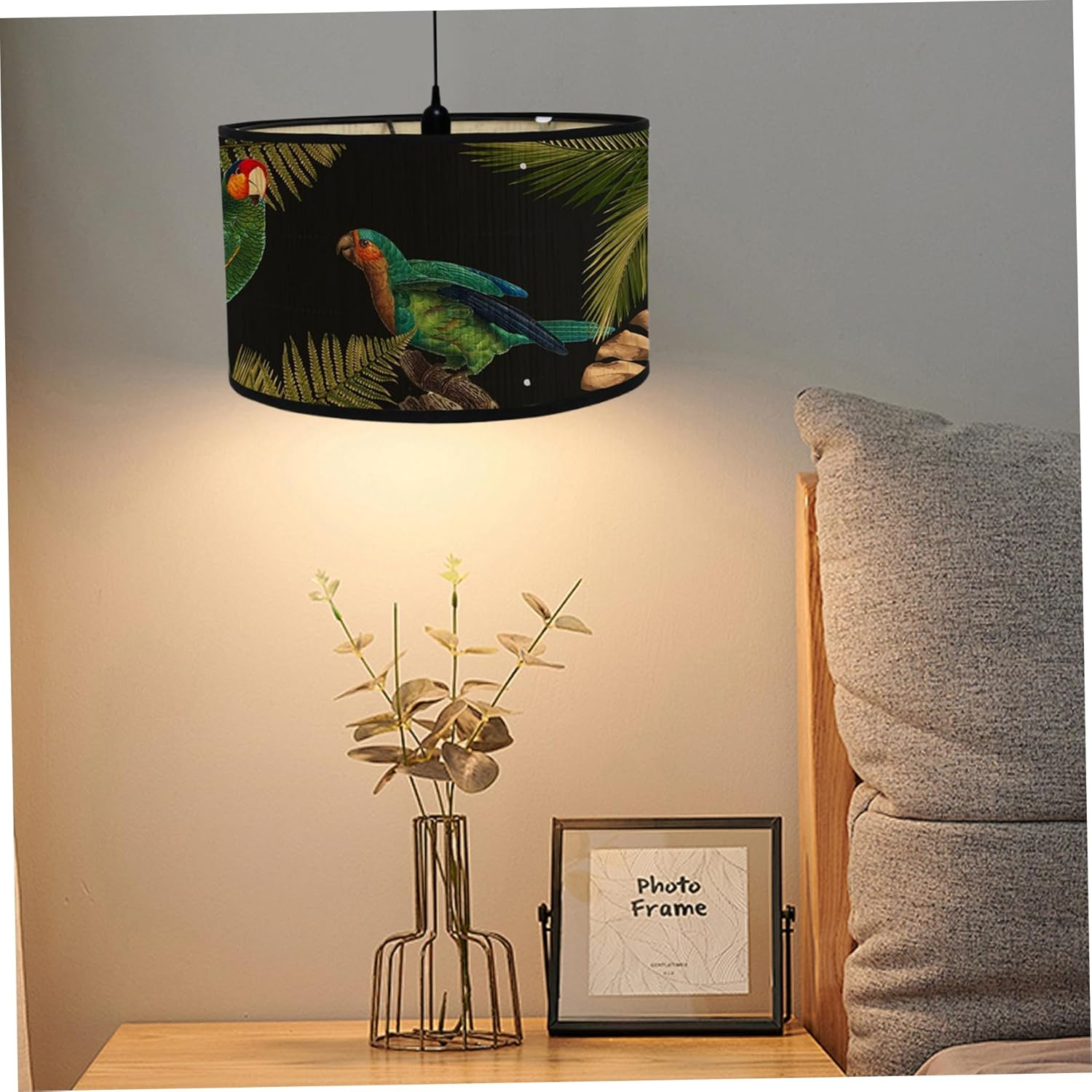 Lampshade for Table Lamps, 12X8 Modern Pattern round Drum Table Lamp Shades Easy Fit for Living Rooms, Bedroom, Hallways, Reading Room, Green Parrot image number 1